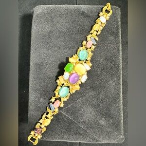 Vtg: Spats Multicolored Cabochon, Rhinestone, & Faux Pearl Peek-ah-Boo Watch